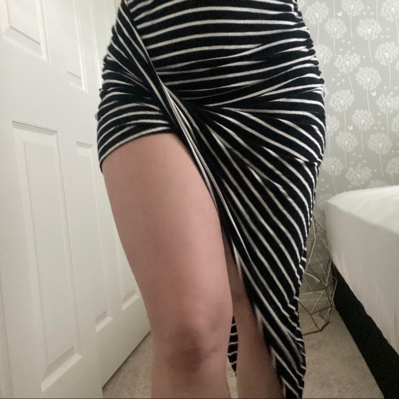 Black Stripe Twist Wrap Front Skirt - Picture 6 of 8